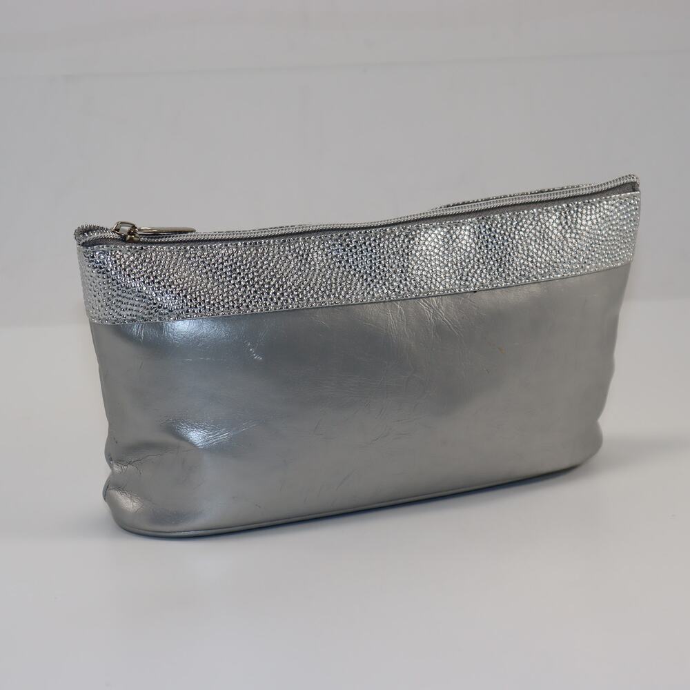 La Prairie Silver Cosmetic Bag – Metallic Pouch Travel Makeup Case